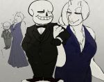  alternate_costume animated_skeleton anthro big_breasts black_tie_(suit) bone boss_monster bovid breasts caprine clothed clothing dress duo female fingers humor larger_female male male/female mammal sans_(undertale) size_difference skeleton smaller_male smile suit tomato_(artist) toriel undead undertale video_games 