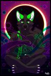  abstract_background absurd_res artistic_nudity black_fur canid canine canis dalet domestic_dog fur green_eyes hi_res higsby looking_at_viewer male mammal meditation nude peaceful psychedelic solo space wallpaper 