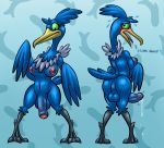  2019 4_toes anisodactyl anthro anthrofied anus areola avian backsack balls bassy_wolfeh beak belly big_breasts biped bird bird_feet black_membrane blue_anus blue_background blue_balls blue_feathers blue_penis blue_tail blue_theme blue_wings blush bodily_fluids breasts butt cool_colors cramorant crossed_arms dialogue digital_drawing_(artwork) digital_media_(artwork) dripping embarrassed english_text erect_nipples eyebrows eyelashes feather_tuft feathered_wings feathers flaccid flustered flying_sweatdrops front_view frown full-length_portrait genital_fluids glans glistening glistening_feathers green_eyes grey_feathers gynomorph half-erect head_tuft hi_res humanoid_penis intersex knock-kneed long_neck looking_at_penis looking_at_self looking_back looking_down membrane_(anatomy) multicolored_feathers multiple_poses navel neck_tuft nintendo nipples non-mammal_breasts nude open_beak open_frown open_mouth pattern_background penis pink_areola pink_glans pink_nipples pink_tongue pok&eacute;mon pok&eacute;mon_(species) pok&eacute;morph portrait pose precum raised_inner_eyebrows rear_view shy simple_background solo spread_legs spreading standing stuttering sweat sweatdrop tail_feathers tain text toes tongue tuft two_tone_feathers uncut vein veiny_penis video_games webbed_feet wide_stance wings yellow_beak 