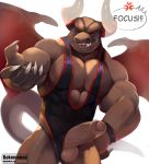  2019 abs anthro bakemonoy balls biceps big_muscles big_penis bodily_fluids claws dragaux dragon english_text erection front_view hi_res horn humanoid_penis male muscular muscular_male nintendo pecs penis ring_fit_adventure scalie simple_background solo standing sweat text uncut vein veiny_penis video_games wings 