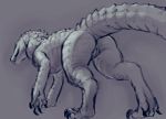  2019 4_toes anus butt claws crocodile crocodilian crocodylid digital_media_(artwork) digitigrade female feral grey_background hi_res long_tail monochrome napalm_express pussy quadruped rear_view reptile scalie sharp_teeth simple_background solo standing teeth thick_tail toes 