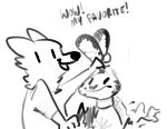  anthro black_and_white canid canine clothed clothing dialogue disney duo ear_grab english_text female fox jack_savage lagomorph leporid male mammal monochrome nobby_(artist) open_mouth rabbit sketch skye_(zootopia) text vertical_bar_eyes zootopia 