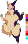  2019 3_toes 4_fingers anthro anthrofied belly big_breasts black_nose breasts brown_fur buckteeth cheek_spots chest_tuft color_swatch countershade_face countershade_legs countershade_torso countershading eyelashes featureless_breasts featureless_crotch female fingerless_(marking) fingers front_view full-length_portrait fur fur_tuft genetic_chimerism gloves_(marking) green_eyes head_tuft heterochromia hi_res holding_object huge_breasts looking_aside mammal markings morpeko morpeko_(full_belly_mode) multicolored_fur nat-cha nintendo nude open_mouth open_smile overweight overweight_female pink_cheeks pink_tongu pok&eacute;mon pok&eacute;mon_(species) pok&eacute;morph portrait pose pseudo_clothing purple_fur purple_markings red_eyes red_markings rock rodent rosy_cheeks simple_background smile solo standing tan_countershading tan_fur teeth thick_thighs toeless_(marking) toes tuft video_games white_background 