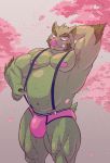  armpit_hair briefs brute_(artist) bulge cherry_blossom clothing eyebrows hairy hand_behind_head hi_res male mammal musclegut muscular muscular_male nipples overalls pink_clothing pink_nipples pink_nose pink_underwear plant rossi_thukigata suid suina sus_(pig) thick_eyebrows thick_thighs tsukigata underwear wild_boar 