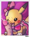  anthro bodily_fluids bow bow_tie clothed clothing cosplay_pikachu_(character) cosplay_pikachu_(costume) cum cum_in_mouth cum_inside cum_on_face duo erection fellatio female fur genital_fluids hair kekitopu male male/female mammal nintendo one_eye_closed open_mouth oral penile penis pikachu pok&eacute;mon pok&eacute;mon_(species) red_cheeks sex size_difference solo_focus tongue tongue_out vein video_games wink yellow_fur 