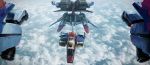  above_clouds beam_saber commentary core_fighter disassembly flying gundam gundam_zz highres mecha mechanical mechanical_wings no_humans thrusters wings yutori_(clockwork_chicken) zz_gundam 