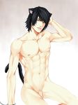  1boy abs animal_ears artist_request black_hair cat_ears cat_tail chains chest flaccid male male_focus muscle nude penis short_hair solo source_request tail yellow_eyes 