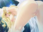  1girl angel anus archangel_michaela&#039;s_impregnation_judgment archangel_michaela's_impregnation_judgment ass bent_over blonde_hair blush breasts censored game_cg long_hair michaela nipple nipples outdoors pussy sky solo wings 