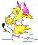  blush breasts cosplay domino_(pokemon) furry hat ivanks jolteon large_breasts nipples pokemon 
