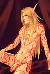  artist_request blonde_hair blood_elf green_eyes male_focus nude penis pointy_ears runes solo tattoo warcraft world_of_warcraft 
