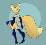  2019 anthro boots breasts butt canid canine clothed clothing collar digital_media_(artwork) female fennec footwear fox fur gloves hair handwear high_heels legwear mammal rubber rusheloc shoes simple_background solo 