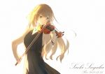  1girl absurdres black_dress bow_(instrument) brown_hair character_name dated dress facing_viewer highres instrument jewelry long_hair music necklace playing_instrument rev saeki_sayaka sleeveless sleeveless_dress solo standing violin white_background yagate_kimi_ni_naru yellow_eyes 