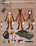  2014 anthro canid canine digital_media_(artwork) english_text gun hi_res katie_hofgard male mammal maned_wolf ranged_weapon red_sheet solo text weapon 