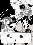  anthro canid canine comic fight hi_res holding_object holding_sword holding_weapon male mammal melee_weapon monochrome open_mouth standing sword tohofuhai weapon 