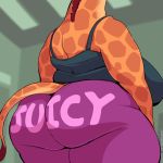  1:1 2019 anthro big_breasts big_butt breasts butt butt_shot clothed clothing faceless_female female giraffe giraffe_mom giraffid huge_butt javanshir mammal mature_female overweight overweight_female rear_view signature solo text thick_thighs tight_clothing wide_hips 