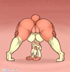  2019 anthro anus big_breasts big_butt breasts butt butt_focus digital_media_(artwork) female fingers hair hi_res huge_breasts looking_at_viewer looking_back mammal muscular nintendo nipples nude orange_background pok&eacute;mon pok&eacute;mon_(species) presenting presenting_hindquarters presenting_pussy pussy revealing_(disambiguation) short_stack simple_background smile solo spinda swirl thick_thighs upside_down video_games wide_hips wingedwilly 