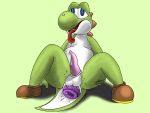  2019 4:3 anal anal_juice anal_penetration anus balls bodily_fluids feral genital_fluids green_skin green_yoshi hi_res looking_pleasured male mario_bros nintendo open_mouth penetration penis reptile salamandre scalie sex_toy sitting solo spreading tapering_penis tongue tongue_out vibrator video_games white_skin yoshi 