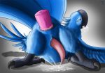  2019 2_toes anal anal_masturbation anal_penetration anus ass_up avian barefoot beak bird bird_feet blu_(rio) blue_feathers blue_sky_studios blush bodily_fluids brown_eyes butt claws cum dildo drooling erection feathered_wings feathers feral fol genital_fluids hands-free hi_res male male_penetrated masturbation open_mouth orgasm parrot penetration penis presenting presenting_hindquarters rio_(series) saliva sex_toy simple_background solo talons toe_claws toes tongue tongue_out wings 