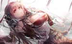  1girl azur_lane bangs bare_shoulders between_breasts black_dress blush breasts cleavage dress eyebrows_visible_through_hair formidable_(azur_lane) frilled_dress frills hair_ribbon hands_up highres jewelry large_breasts long_hair long_sleeves looking_at_viewer parted_lips partially_submerged red_eyes ribbon snowru solo twintails two-tone_dress very_long_hair 