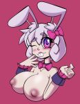  &lt;3 &lt;3_eyes accessory animal_humanoid areola big_breasts blush bow_tie breasts buckteeth eyelashes female hair_accessory hair_bow hair_ribbon hi_res humanoid inner_ear_fluff jomokin lagomorph lagomorph_humanoid leporid_humanoid looking_at_viewer mammal mammal_humanoid mostly_nude nipples one_eye_closed purple_eyes rabbit_humanoid ribbons solo teeth vanna_(jomokin) wrist_cuff 