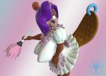  2019 3d_(artwork) beaver big_breasts bow breasts buckteeth clothing digital_media_(artwork) feather_duster female furgonomics furry-specific_piercing gradient_background green_eyes hair invalid_tag maid_uniform mammal piercing purple_hair rodent simple_background solo sorok17 tail_piercing teeth uniform vicky_ascot 