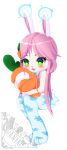  2019 animal_humanoid blue_fur blush breasts bubble butt carrot clothing dianya_chan digital_media_(artwork) female food fur gloves green_eyes hair handwear hug hugging_pillow humanoid lagomorph lagomorph_humanoid leporid_humanoid mammal mammal_humanoid multicolored_fur navel one_eye_closed open_mouth paws plant rabbit_humanoid shaped_pupils simple_background small_breasts smile solo two_tone_fur usawa_fuwakaru vegetable white_fur 