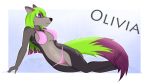  anthro bikini black_nose breasts canid canine clothed clothing female fox fur green_hair hair mammal olivia_(zigzagmag) purple_eyes solo swimwear zigzagmag 