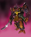  2015 4_fingers alien bludgeon_(transformers) cybertronian decepticon digital_media_(artwork) fingers frown gun hi_res holding_object holding_sword holding_weapon humanoid katana kazumasa_yasukuni living_machine looking_at_viewer machine male mecha melee_weapon purple_background ranged_weapon red_eyes robot samurai simple_background standing sword tank threads transformers vehicle weapon 
