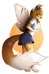  2015 absurd_res anthro antlers barefoot bottomwear canid canine clothed clothing eyelashes female fox fur hair hi_res horn hybrid mammal midriff shirt skirt solo standing topwear wings yellow_eyes zigzagmag 