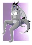  absurd_res anthro blue_eyes bra breasts claws clothed clothing dragon eyelashes female hi_res horn sitting solo underwear wings zigzagmag 