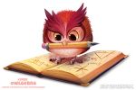  ambiguous_gender avian bird book claws cryptid-creations feathers humor math owl pencil_(object) pun red_feathers simple_background text visual_pun white_background white_feathers yellow_eyes 