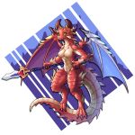  1:1 2019 anthro baronflint breasts brunhilda_(dragalia_lost) cygames dragalia_lost dragon female horn nintendo non-mammal_breasts nude red_scales scales scalie solo video_games weapon western_dragon wings 