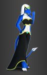  2015 anthro barefoot blue_body breasts claws clothed clothing female hair hi_res navel reptile scalie snake solo standing toe_claws white_hair zigzagmag 