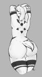  2016 anthro asriel_dreemurr_(god_form) balls boss_monster bovid butt caprine fur hi_res looking_at_viewer looking_back male mammal monochrome nude pose rear_view short_tail simple_background solo spookysushi undertale video_games white_fur 
