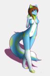  2015 absurd_res anthro blue_fur blush breasts brown_hair canid canine chest_tuft eyewear female fox fur glasses hair hi_res mammal navel nude purple_eyes smile solo standing tuft zigzagmag 