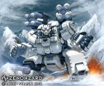  company_name copyright_name day facing_viewer ishida_baru mecha mountain no_humans outdoors robot rocket_launcher snowing standing watermark weapon zenonzard 