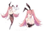  animal_ears bangs bare_shoulders black_leotard blush breasts bunny bunny_ears bunny_girl bunny_tail bunnysuit cleavage cup drinking_glass fake_animal_ears fire_emblem fire_emblem:_three_houses fire_emblem_heroes highres hilda_valentine_goneril large_breasts leotard long_hair looking_at_viewer necktie nintendo open_mouth pantyhose pink_eyes pink_hair red_footwear sheer_legwear smile solo tail twintails waitress white_background wine_glass wrist_cuffs zedoraart 