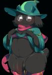  2019 4_fingers absurd_res anthro balls berseepon09 black_background blush bovid caprine clothed clothing clothing_lift deltarune digital_media_(artwork) empty_eyes eyewear fingers flaccid glasses goat hat headgear headwear hi_res legwear looking_at_viewer male mammal penis ralsei simple_background solo thick_thighs video_games wizard_hat 