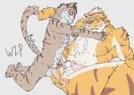  2019 after_sex babligarbaim bodily_fluids cum cum_inside felid feline genital_fluids hi_res male male/male mammal nekojishi pantherine pecs penis size_difference small_dom_big_sub tiger unfinished 