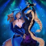  1:1 breasts clothing dancing dress duo felid feline female hand_on_hip hi_res hyaenid laina mammal neon nightclub tagme 