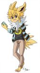 anthro anthrofied beverage clothed clothing coffee eeveelution fur hair hamsteroftime hi_res jolteon male mammal nintendo open_mouth pok&eacute;mon pok&eacute;mon_(species) pok&eacute;morph simple_background solo video_games white_background yellow_fur 