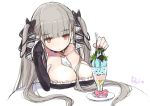  azur_lane bangs between_breasts black_dress blunt_bangs breast_rest breasts cleavage dress food formidable_(azur_lane) frilled_dress frills grey_hair ice_cream ice_cream_float large_breasts long_hair red_eyes rin2008 sitting table twintails two-tone_dress two-tone_ribbon upper_body very_long_hair 