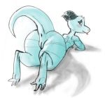  anthro big_butt blep blush butt digital_media_(artwork) dragon dubindore female horn huge_butt kobold lizard looking_at_viewer looking_back low_res nude presenting pussy reptile scalie solo thick_thighs tongue tongue_out wide_hips 