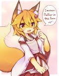  2019 anthro blonde_hair blush canid canine clothed clothing crunchobar english_text female flower fluffy fluffy_tail fox fur hair hi_res inner_ear_fluff japanese_clothing kemono kimono mammal open_mouth open_smile plant senko-san simple_background smile solo standing text white_fur yellow_eyes yellow_fur young 