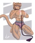  anthro bodily_fluids breasts clothed clothing domestic_cat felid feline felis female hi_res lactating leash looking_at_viewer mammal muscular muscular_female tohofuhai topless 
