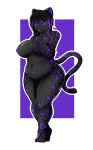  anthro big_breasts black_fur black_hair black_penis blush breasts catherine_(secretlucan) felid fur gynomorph hair hi_res intersex leopard mammal navel nipples nude pantherine penis purple_eyes purple_fur purple_nipples purple_nose purple_tongue slightly_chubby solo standing tongue whiskers zigzagmag 