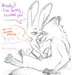  &lt;3 anal anal_penetration anthro blush bodily_fluids canid canine dialogue dildo dipstick_ears disney duo female fox genital_fluids handjob judy_hopps lagomorph leporid male male/female mammal multicolored_ears nick_wilde nobby_(artist) pegging penetration penile penis precum rabbit sex sex_toy sketch speech_bubble strapon toying_partner zootopia 