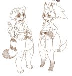  2018 anthro balls big_balls big_bulge big_penis bulge canid canine clothed clothing digitigrade duo fox fundoshi humanoid_penis japanese_clothing kemono kosian looking_at_viewer male mammal monochrome open_mouth penis procyonid raccoon simple_background smile standing underwear 