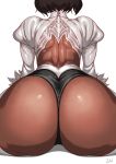  1girl ass ass_focus black_hair black_panties dress dsan facing_away highres huge_ass nier_(series) nier_automata panties short_hair sitting solo underwear white_dress yorha_no._2_type_b 