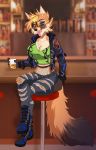  2019 aimi anthro breasts canid canine clothed clothing detailed_background digital_media_(artwork) eyebrows eyelashes female fox fur hi_res lucy_kennicot mammal open_mouth orange_fur solo teeth thin_waist tongue 